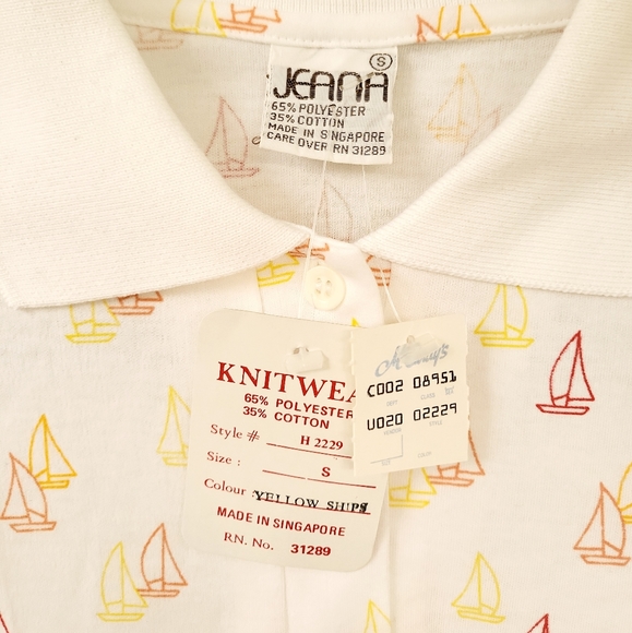 Vintage 80's Jeana Sailboat Collared T Shirt S NWT - Picture 3 of 7